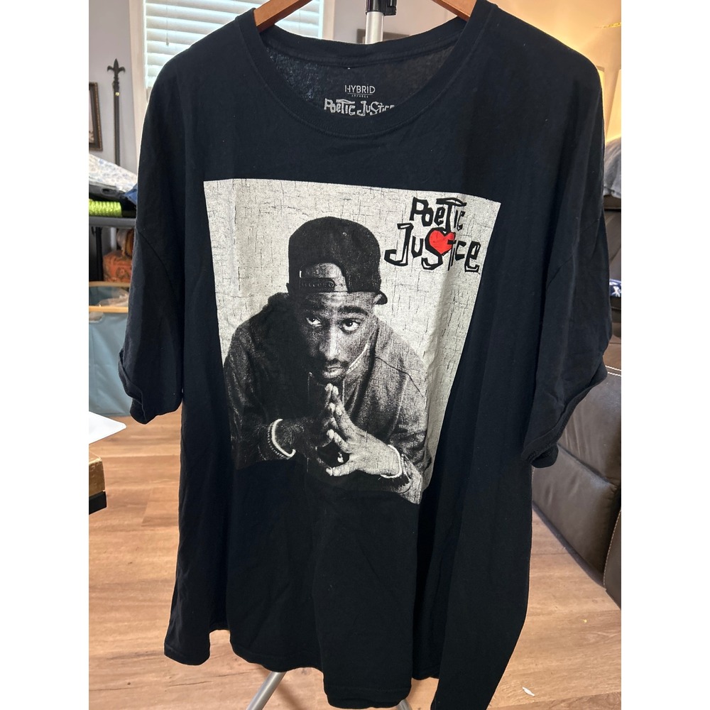 Poetic Justice Tupac Shakur Graphic T Shirt Black Hybrid Apparel 3XL‎ Men